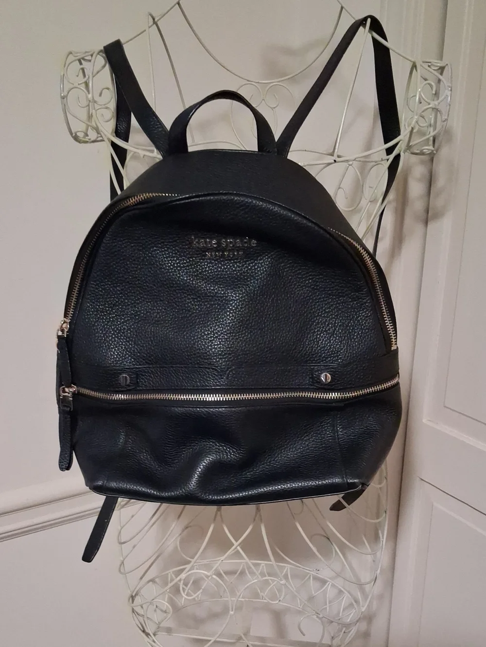 kate spade black pebbled leather backpack with gold hardware